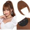 Silk-co Frangia Frontale Capelli Finti Frangetta Clip in Extension Posticci Donna Lisci Fascia Unica con Tempie 21.5g 2Clips Bruno Chiaro & Castano Chiaro