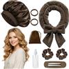 Generic Fascia per capelli senza calore per una notte, 99 cm, in morbido velluto, per dormire, senza calore, con copricapo, elastici e clip, marrone