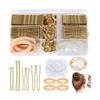 KONFEN 385 pezzi Forcine per capelli da donna Forcine in metallo, 5/6/7 cm U per chignon a rete Chouchou Accessori per capelli, elastici trasparenti, scatola portaoggetti, dorato