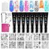 Biutee Kit Nail Art Unghie, 8 Gel e 12 Stampini | Kit nail art con 8 gel stamping, 12 piastre, timbro e raschietto: ideale per french, motivi geometrici e decorazioni