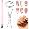 FIQLUL 3 Pezzi Magnete per Unghie Cat Eye, Set Strumenti Nail Art Professionale con Magnete a Doppia Testa, Anello Magnetico e Piastra in Lega per Smalto Semipermanente Magnetico, Rosa/Argento