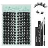 GLAMLASH Ciglia Finte Ciuffetti Kit 13-17mm | Extension Ciglia con Bond, Rimuoviciglia e Pinzetta per DIY a Casa