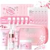 Dongcill Kit per la Cura della Pelle Sakura 21 Pezzi,Set Skincare Viso Completo | Include Detergente,Crema, Siero,Siero per gli occhi,Maschera di fango,Maschera per dormire, Accessori,per Ragazze e Donne
