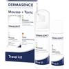 DERMASENCE Travel Set Mousse/Tonic, 2 x 50 ml | Kit da viaggio per la pulizia del viso, mousse con acido glicolico e salicilico, tonico idratante e rinfrescante