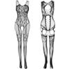 RVYEIOP 2 Pezzi Lingerie Donna, Tuta a Rete Nera e Bodystocking, Intimo Donna con Design a Rete, Catsuit Taglia Unica per San Valentino e Serate a Tema