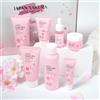 LAIKOU Kit per la Cura Della Pelle Sakura, 7Pezzi Kit Protezione Solare Viaggio | Set Detergente Viso con Cleanser Tonico Maschera di fango Essenza Occhi Crema Idratante Toner Protezione Solare