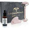 ATOKIRINA Set Skincare Rullo Quarzo Rosa e Gua Sha con Siero | Pietre Naturali 100%, Acido Ialuronico 3P Puro, Anti Età, Massaggio Viso Mento Collo, Made in Italy