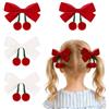 VelvetGlow 4 Fiocchi Per Capelli In Velluto Color Ciliegia Per Ragazze, Fermagli Con Fiocco, Fascia Rosso-Bianca Con Clip A Coccodrillo, Dolci Accessori Capelli Per Bambini, Teenager