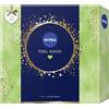 NIVEA Feel Good - Set regalo con prodotti idratanti, confezione regalo con lozione per il corpo, doccia, deodorante roll-on e shampoo