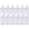 Frcolor - Confezione da 12 bottigliette ricaricabili in plastica da 75 ml, con tappo a disco, trasparenti, per qualsiasi prodotto liquido (colore del tappo casuale)