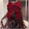 Inateannal Fermagli per capelli vintage con fiocco in velluto rosso a coda lunga in velluto, fermagli con fiocco in raso, accessori per capelli da donna