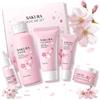 Miioto Kit Skincare Viso Completo, Sakur Skincare kits, Prodotti skincares viso, Skin Care Kit con Detergente, Tonico, Crema Viso, Siero e Crema Occhi, Idratante e Antietà, 5 Pezzi (B)