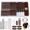 VEGCOO Set di 415 forcine per capelli, 100 forcine per capelli, 100 spille a forma di U, 200 elastici per capelli trasparenti, 5 scrunchies, 10 retina per capelli, con scatola (marrone)