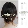 FM2018XSL 5 Pezzi Fermaglio e Pettine per Capelli da Sposa con Perle,Forcine per Capelli da Sposa per Matrimonio e Damigelle, Acconciatura Accessori per Donna(A-Argento)