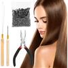 Semme 4Pcs Kit di estensione dei capelli Tirare il gancio dell'ago Parrucca Collega pinze + 500pcs Micro Anelli(Nero)