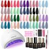 ROSALIND Kit Semipermanente Unghie con 48W UV LED Lampada 20+4 Pezzi Rosso | Rosa Viola Blu Verde Smalto Semipermanente Unghie, Kit Smalto Gel Completo Soak Off Mini Nail Art Manicure Regalo