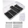 KONFEN 300 pezzi Forcine per capelli da donna in metallo, 5 cm 6 cm 7 cm U Forcine per chignon Accessori invisibili, elastici trasparenti per capelli, con scatola portaoggetti, nero