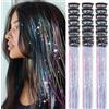 MENUY 24 ciocche di capelli con brillantini, per capelli, per feste, con fermaglio per ragazze, donne, 50 cm