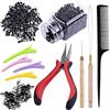 Duufin 500 Micro Anelli per Extension, Pinza, 2 Ganci, Pettine a Coda, 4 Clip Capelli e Mini Elastici Neri
