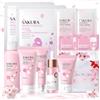 SHOPPGO Kit Skincare Viso Completo, 11 Pezzi Sakura Skincare Kit, Skin Care Coreana | Skin Care Coreana Set Completo, Set Skincare, Idrata e Nutre, Lasciando la Pelle Radiosa