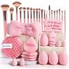 Generic Set di pennelli da trucco e spugne, 40 pezzi, spugnette marroni, uovo di bellezza, fascia per capelli, kit per rimuovere il cinturino, strumento per il trucco (rosa)