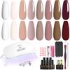 ROSALIND Kit Semipermanente Unghie con UV LED Lampada 8+2 Pezzi Bianco Nude | Marrone Smalto Semipermanente Unghie, Mini Soak Off Kit Per Unghie Manicure Regalo per Principianti