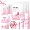 SHOWHEEL 14 Pezzi Kit per la Cura Della Pelle Sakura, Capsule di Siero | Crema Viso, Maschera e Crema per Gli Occhi, include Detergente, Mini Size da Viaggio Prodotti Skincare per Ragazze e Donne