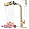 AVSIILE Rubinetto da cucina con spruzzatore estraibile, cascata dorata spazzolata touch maniglia a foro singolo rubinetti per lavello da cucina in acciaio inossidabile, rubinetti moderni commerciali
