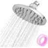 TMZELOA Soffione Doccia Rotondo 15 cm, Soffione Pioggia ABS Argento | Soffione con 60 ugelli fini, filettatura G1/2 e nastro teflon, soffione argento per bagno, doccia e doccia solare