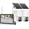 SANNCE 4MP Kit Videosorveglianza WiFi Solare Esterno PT con 10'' Monitor | NVR 4K 10CH, 2 Telecamere WiFi6, Batteria 8000mAh, Rilevamento PIR/Umana, Color-Night, Audio 2 Vie, IP65, Alexa, 64GB microSD