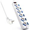 Ewent Multipresa a 6 Posti, Ciabatta Elettrica con 6 Prese Italiane e Schuko/Tedesche - Spina Schuko/Tedesca- Potenza 250V/2500W - Cavo da 1,5 Metri, Prese Angolate a 45°