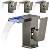 GBKDQQ Rubinetto per bagno con luci a LED cromate, rubinetto a cascata in 3 colori, rubinetto per acqua calda e fredda, moderno miscelatore monocomando, per bagno (grigio, tubi da 60 cm inclusi)