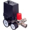 TC TECHNIC Regolatore di pressione 400 V con interruttore a pressione, con 2 indicatori di misurazione da 0 a 12 bar, filettatura interna 1/4 compressore 400 V, riduttore di pressione, con attacchi
