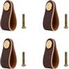 CJMUQHEHH 4 maniglie per mobili in pelle fatte a mano, 64 x 25 mm, con testa in ottone, ideali per cassetti, armadi e mobili, impermeabili, durevoli, per famiglie con bambini (marrone chiaro)