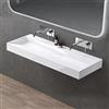doporro Lavabo da Appoggio o Sospeso Rettangolare 120 cm per Bagno | Lavandino per Bagno in Minerale Fuso, Colore Bianco, Finitura Lucida, Scarico Incluso, Montaggio a Parete, Montaggio su Piano