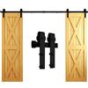 CCJH Binario per Porta Scorrevole Kit Doppia Anta Esterno Muro 10FT-304cm in Stile Rustico Classico Rulli Forma Hardware in Acciaio al Carbonio Nero