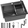 BARMAKET Lavello Cucina 1 Vasca 68x45cm, Lavello da Incasso, Acciaio Inossidabile 304, con Filtro di Scarico, Fori per il Montaggio di Rubinetto e Dispenser di Sapone e Cestello Filtrante Estraibile, Nero