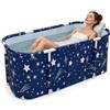 Fesatccoz Vasca da bagno pieghevole 140x60x50 cm, 6 strati, blu stella, per adulti | Telaio in tubi di plastica, cuscini per schiena e seduta, doppio scarico con tubo, per doccia, bagno caldo, freddo e giardino