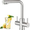 Aktines Rubinetto per Lavello da cucina a 3 vie a Doppia Leva Miscelatore con Acqua Potabile per Filtro Acqua Osmosi, spazzolato