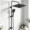 JOHO Colonna Doccia Acciaio INOX senza Miscelatore, soffione XXL 30x30 cm | Asta Doccia Saliscendi con Soffione e Doccetta, Set Doccia a Pioggia regolabile in altezza da 74 a 114 cm Nero