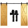 CCJH Binario per Porta Scorrevole Kit Doppia Anta Esterno Muro 6FT-183cm in Stile Rustico Classico Rulli Forma Hardware in Acciaio al Carbonio Nero