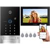 TMEZON Y71 Videocitofono 2 Fili Monofamiliare,Sblocco con Impronta Digitale,Schermo Touch 7, APP Controllo Remoto,Rilevamento Umano,Visione Notturna,WiFi Dual Band,Messaggistica Vocale,Tessera RFID