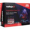 Vallejo Game Color Inspiration Color Set 72182, set 48 colori acrilici da 18 ml per miniature e modellismo, 32 opachi, 2 metallizzati, 2 inchiostri, 2 wash, 2 fluo, 2 FX, 4 Xpress, 3 pennelli