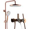 SWHC Colonna Doccia con Miscelatore in Ottone, Set Completo Doccia a Pioggia 25cm, con Portaoggetti, LED Display Digitale, 1,5m Tubo e Doccetta 3 Funzioni in ABS, Regolazione Altezza, Oro Rosa