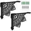 SUPERDANT Set di 2 staffe in metallo per mensole pesanti decorative in ferro con motivo mandala, supporto da parete per cucina, garage, stoccaggio, soggiorno, scaffali, nero, 21 x 17,2 cm