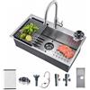 Bhpnak Lavello da incasso per cucina in acciaio inox con rubinetto e scolapiatti 80 * 50