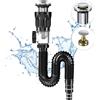 SHUY - Kit di scarico per lavandino, sifone inodore, con tubo di scarico flessibile e filtro pop-up, 300-1000 mm