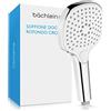 Bächlein Soffione Universale Quadrato Cromato - 3 Tipi di Getto, Facile da Cambiare con Pulsante - Doccia a Mano con Attacco Standard G 1/2