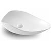 ERFU Lavabo da appoggio in ceramica di alta qualità - Lavabo da bagno dal design moderno, finitura bianca lucida, facile da pulire (bianco lucido, asimmetrico)