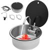 DAOHHFO Lavello da incasso in acciaio inox, Ø 34 cm, rotondo, per camper da cucina, bagno, camper